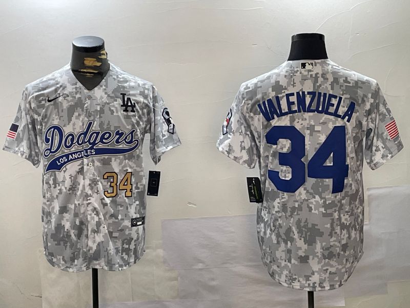 Men Los Angeles Dodgers #34 Valenzuela Camo Joint Name 2024 Nike MLB Jersey style 4